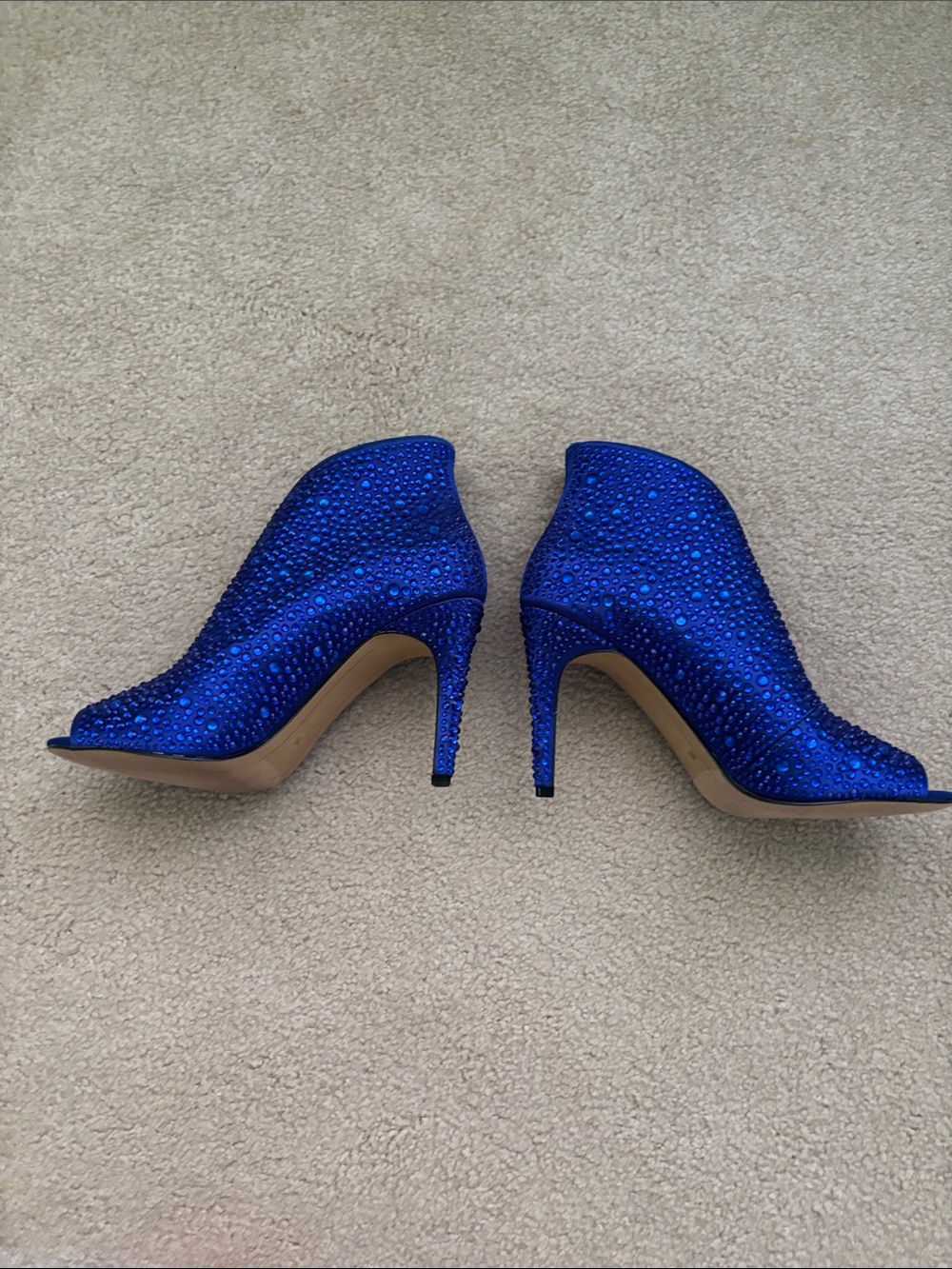 NWOT INC Blue Crystal Embellished Peep-Toe High Heel Booties - Picture 2 of 8